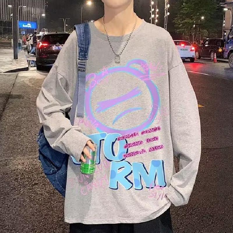 Áo Thun Tay Dài Dáng Rộng In Họa Tiết Hoạt Hình Phong Cách Nhật Bản Thời Trang Cho Nam Và Nữ size M-5XL