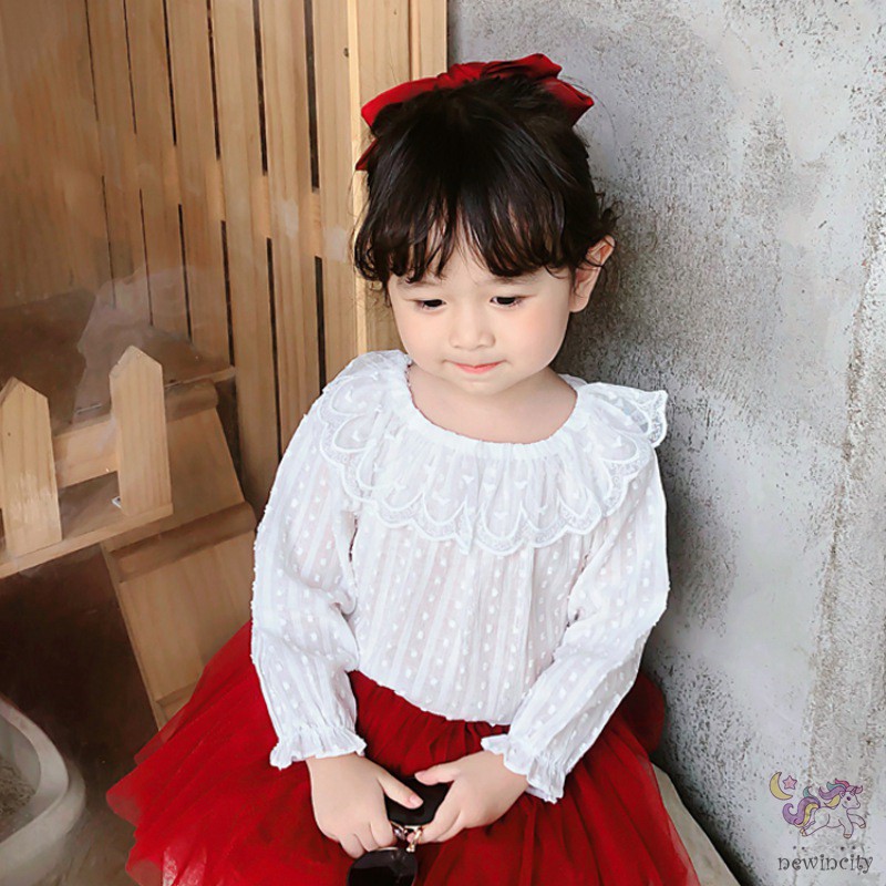 Áo sơ mi dai tay phối ren phong cách Hàn Quốc thời trang xinh xắn cho bé gái