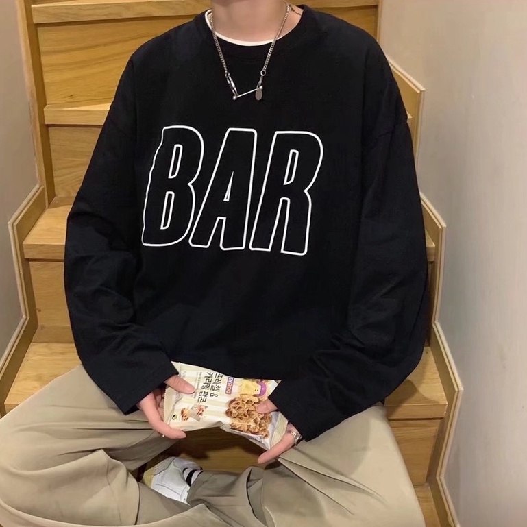 Áo thun tay dài cổ tròn in chữ thời trang thu đông cho nam