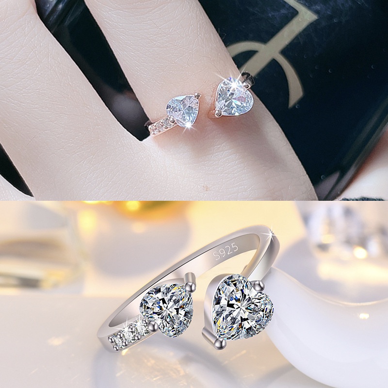 925 Silver Rings Women Korean Fashion Adjustable Crystal Rings Wedding Rings Accessories Gifts