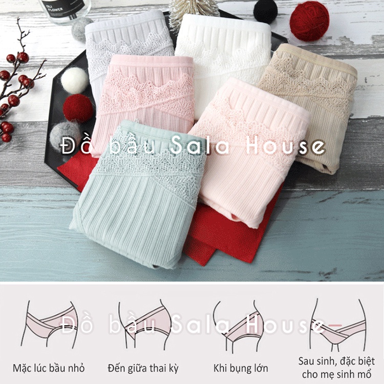 Quần lót bầu cạp chéo | Quần lót sau sinh ren cotton Mềm mịn thoáng mát co giãn tốt - Đồ bầu SalaHouse