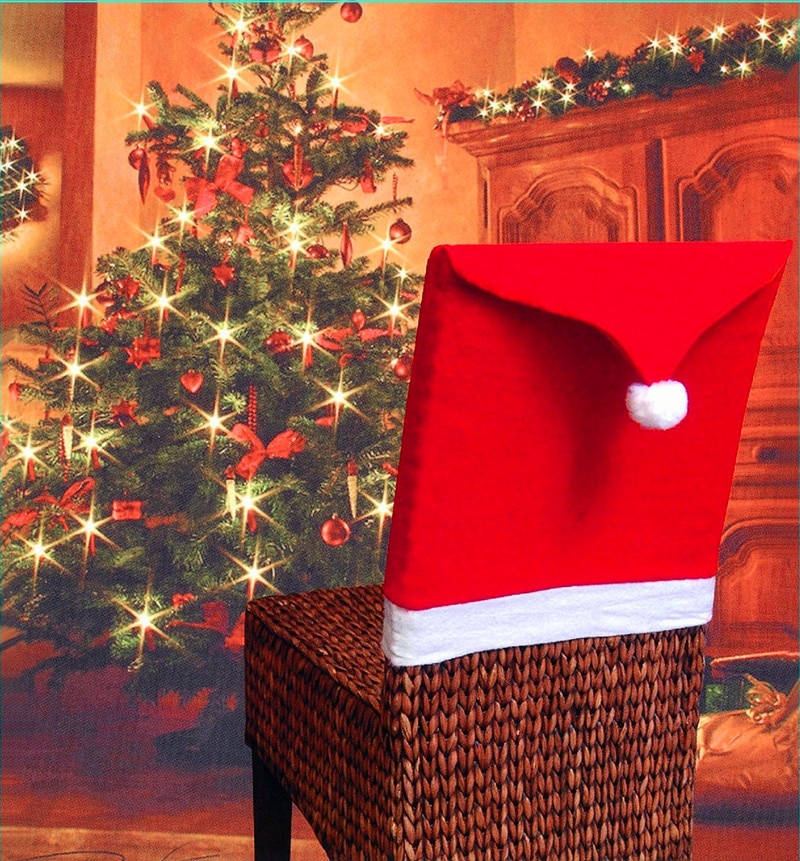 Christmas Chair Covers Santa Claus Hat Christmas Dinner Chair Back Covers Table Party Decor New Year Party Supplies