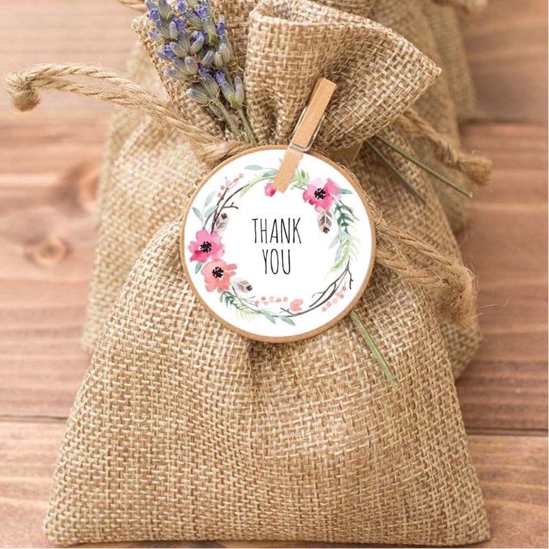 5 tem - Tem dán thank you 2.5mm giấy kraft dán hộp quà, hàng handmade