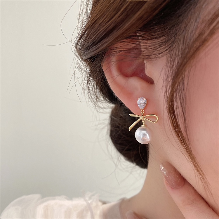 2022 Bông Tai S925 Thắt Nút Ngọc Trai Hàn Quốc Cho Nữ