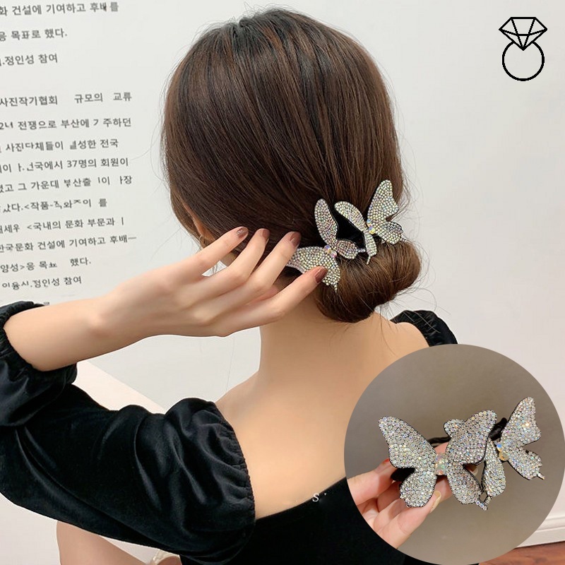 Phụ Kiện Trang Trí Tóc Hình Bướm Đen Đính Đá Nhân Tạo Thời Trang Dành Cho Nữ