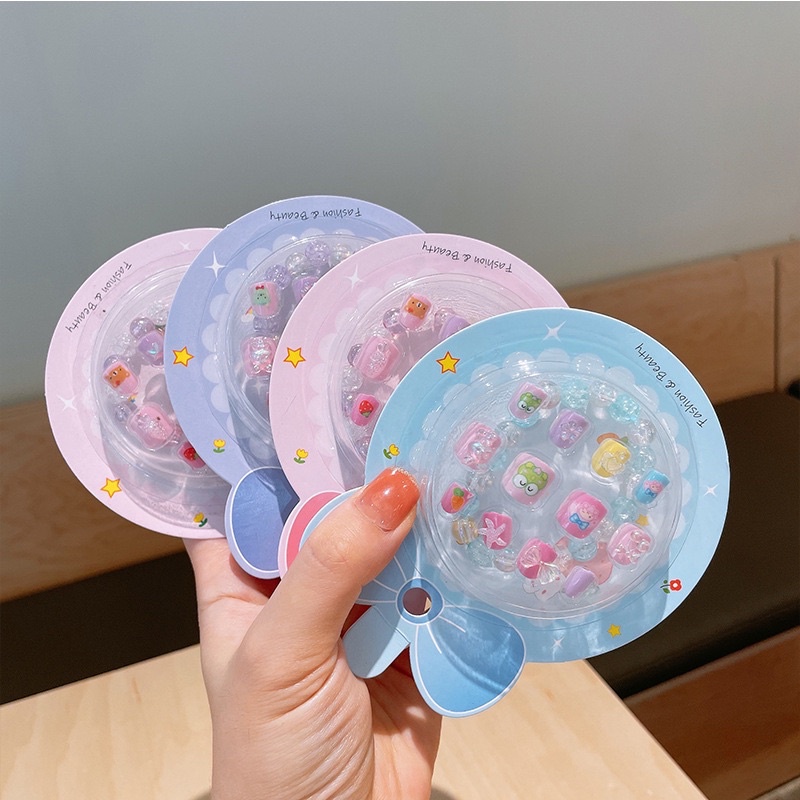 Set 12 Móng Tay Giả Có In Hình Cute Kèm Vòng Tay (Có keo dán sẵn dưới móng) Cho bé gái