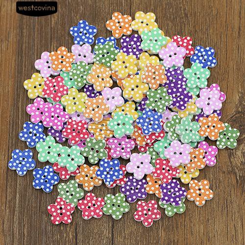 Set 100 nút hình hoa chấm bi dễ thương 20 X 2mm tự làm may vá thủ công