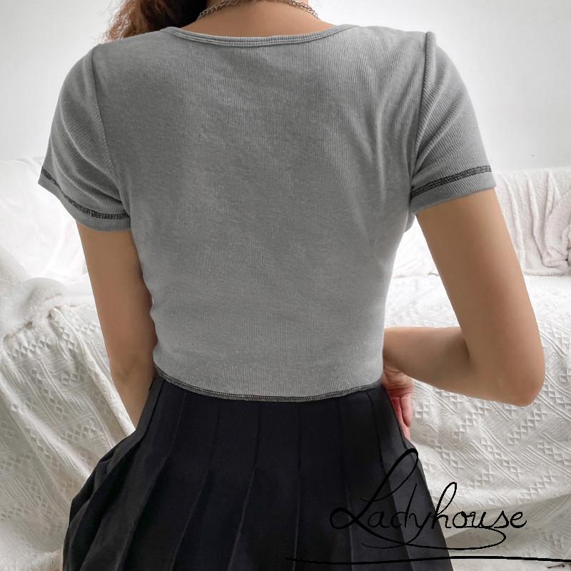 Áo thun tay ngắn cổ chữ V in họa tiết bướm phong cách cổ điển thời trang mùa hè cho nữ