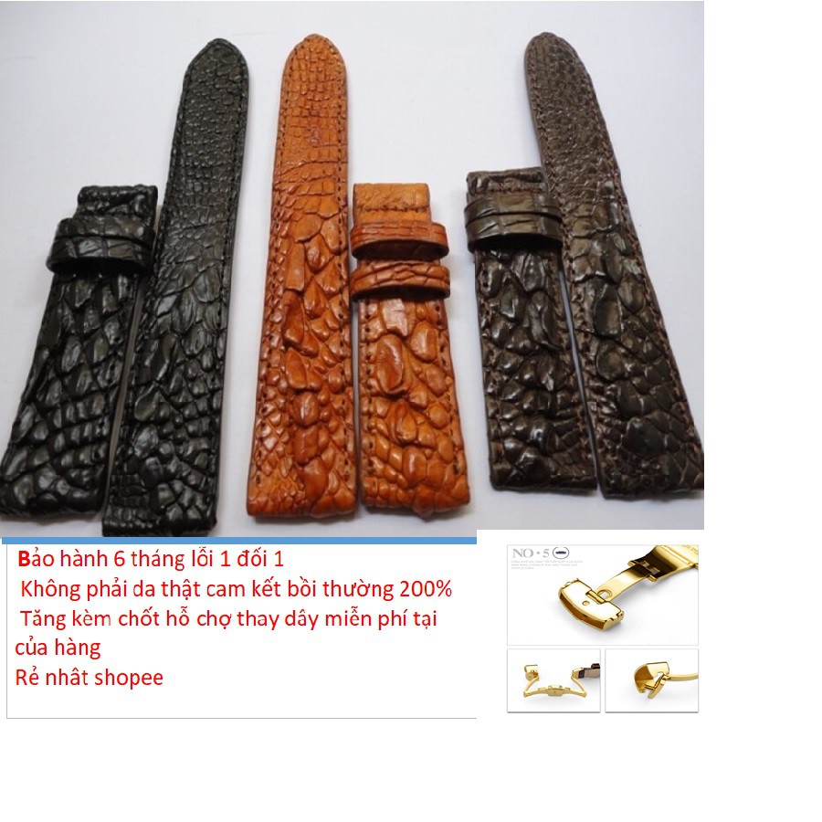 [RẺ NHẤT SHOPEE] Dây đồng hồ da cá sấu gai may tay Konavis size 20mm (màu đen)Tặng kèm chốt