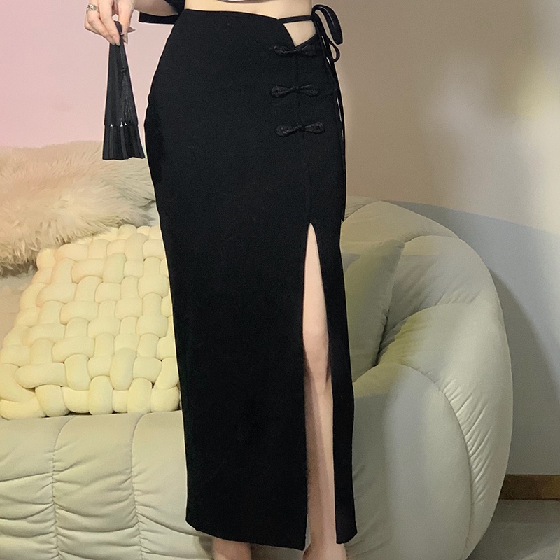 Kliou Chân Váy Midi Lưng Cao Ôm Dáng Thiết Kế Xẻ Tà Phong Cách Trung Hoa Cổ Điển Thời Trang Mùa Hè Cho Nữ