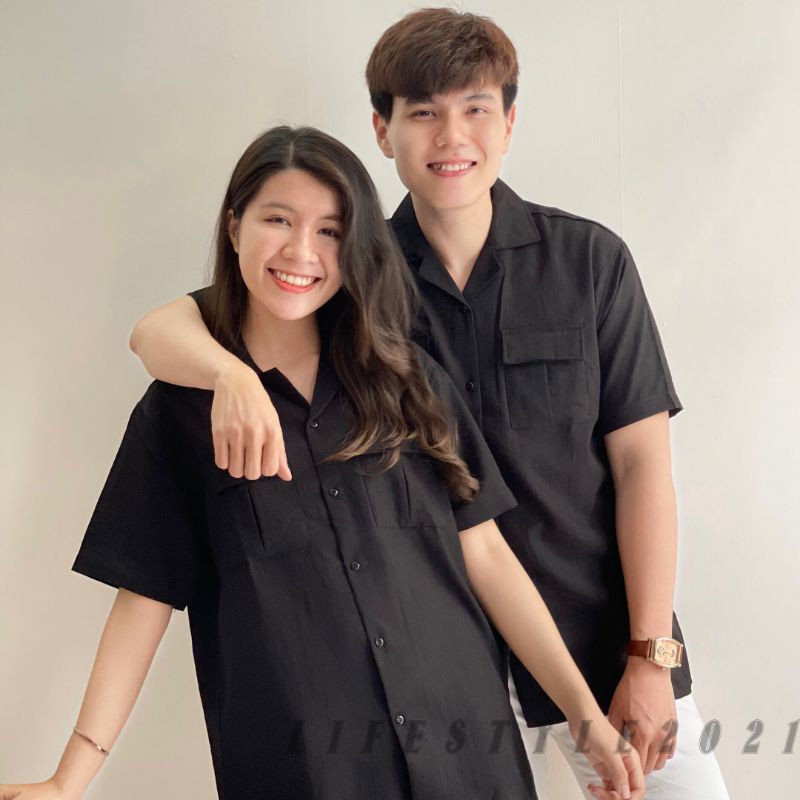 Áo sơ mi nam tay ngắn vải đũi unisex dáng rộng thoáng mát | BigBuy360 - bigbuy360.vn