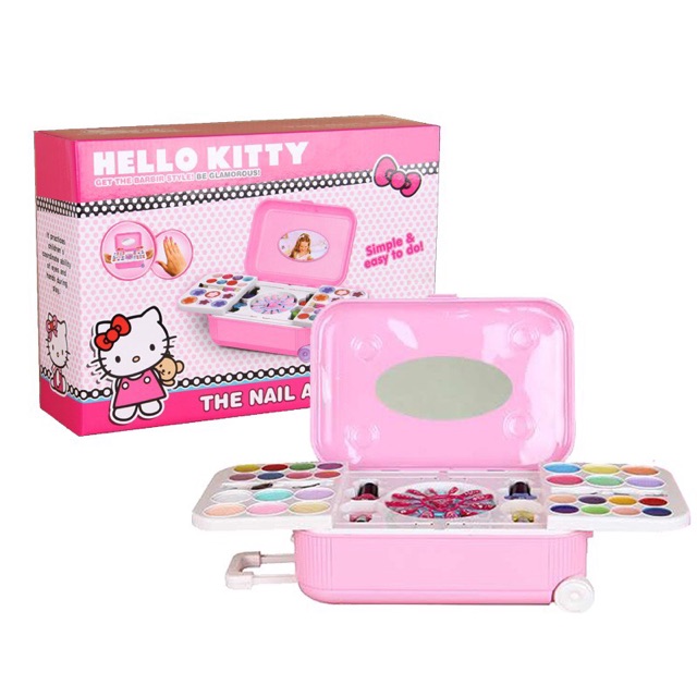 Vali trang điểm hello kitty - phấn thật,son,sơn móng