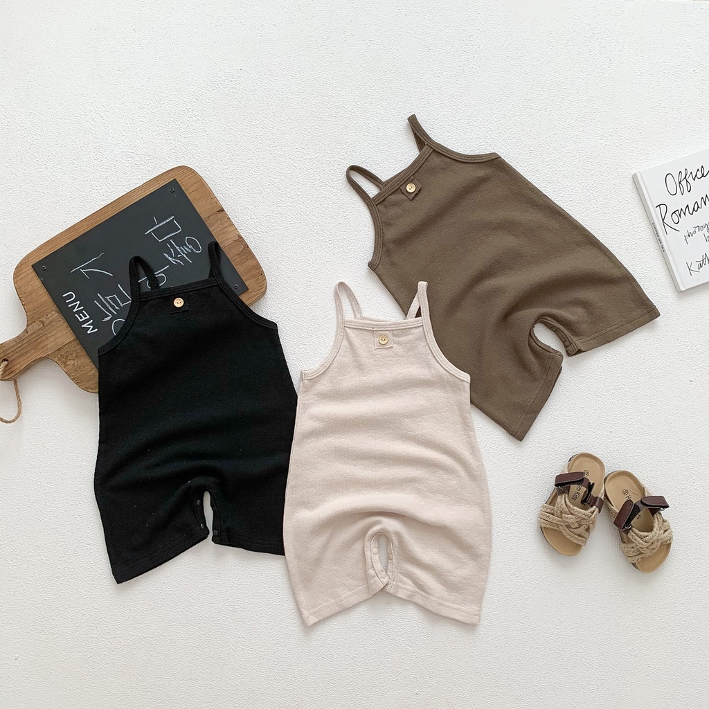 Áo Liền Quần Hai Dây Màu Sắc Trơn Mùa Hè Bằng Cotton Cho Bé Sơ Sinh