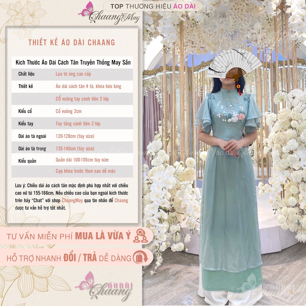 Áo Dài Cách Tân Nữ Hoa upBat Cánh Tiên Chaang May Sẵn Thiết Kế Họa Tiết Thủ Công Dự Tiệc Lễ Tết Đẹp