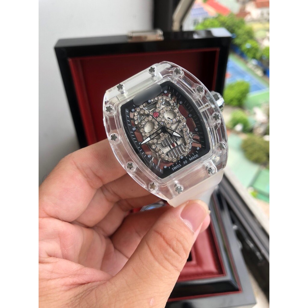 Đồng Hồ Nam SKULL Vỏ Xuyên Thấu Size 42mm, Máy Pin Nhật
