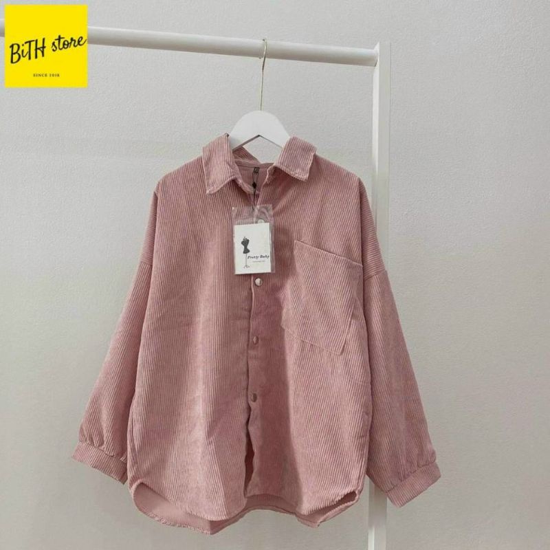 Áo sơ mi nhung tăm unisex form rộng Hàn Quốc