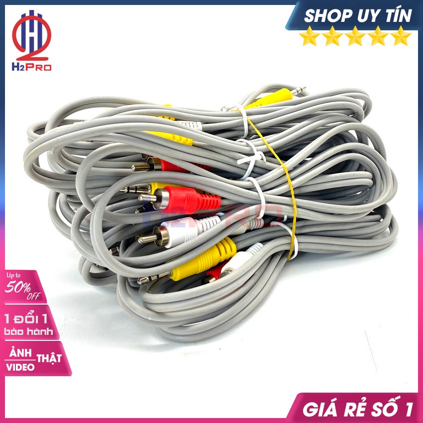 10 Dây Av 1 Ra 2, Dây 3.5Mm Ra 2 Av Dài 140Cm Cao Cấp, Dày Dặn, Chống Nhiễu, Cáp Loa 3.5 Ra 2 Đầu Av Hoa Sen-H2Pro Audio