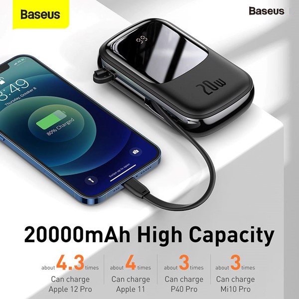 [Mã 33ELSALE hoàn 7% đơn 300K] Baseus -BaseusMall VN Pin sạc dự phòng sạc nhanh Baseus Qpow Digital Display 20000mAh