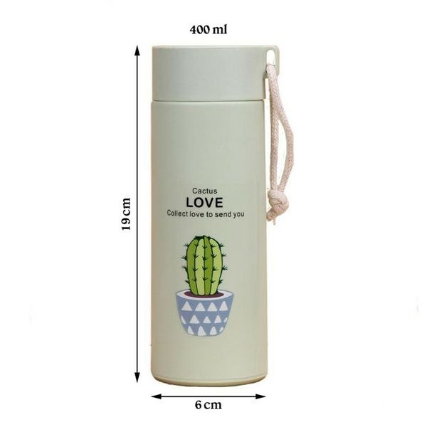 Bình Nước Thủy Tinh 450ml Bọc Nhựa Cách Nhiệt In Hình Cây Xương Rồng Dễ Thương