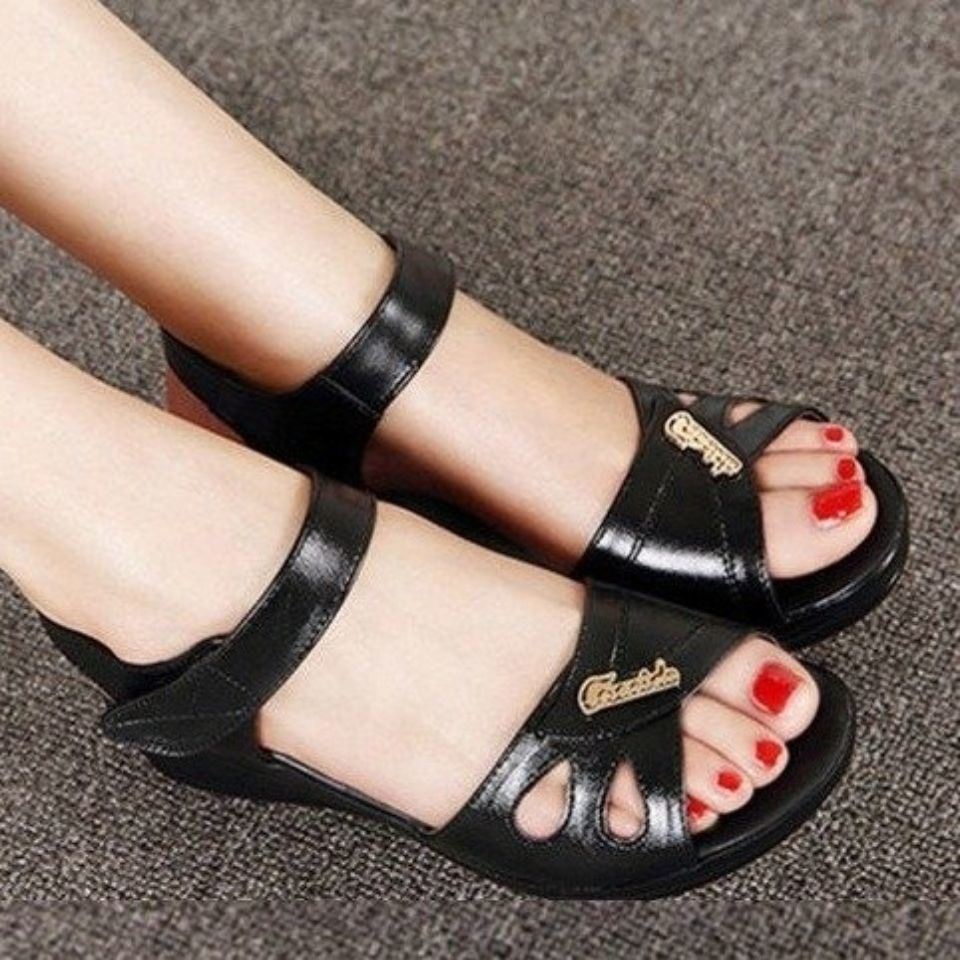 Giày Sandal Đế Xuồng Bằng Da Mềm Chống Trượt Thời Trang Mùa Hè Cho Phụ Nữ Trung Niên