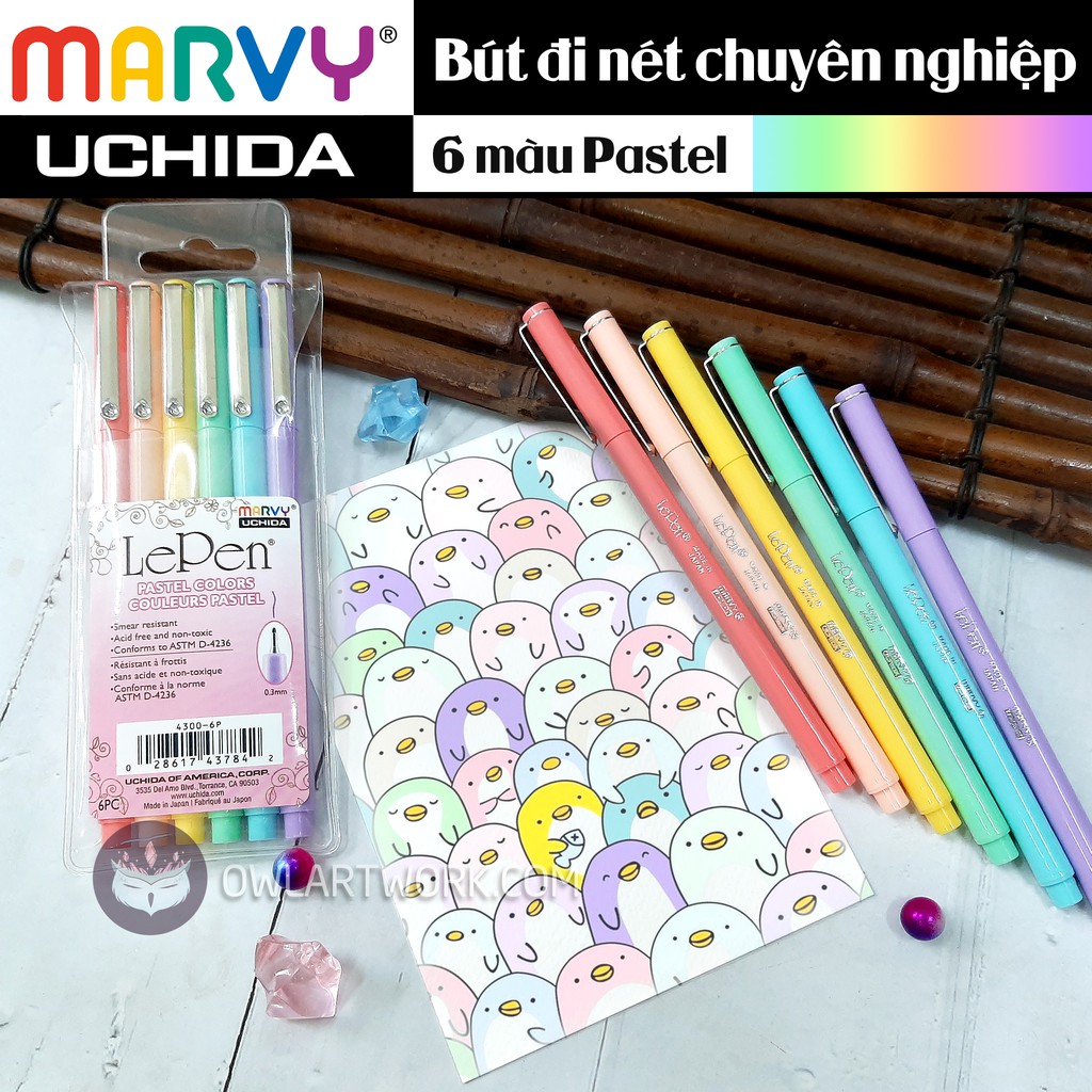 [CHÍNH HÃNG] Bộ 6 Bút Line Màu Pastel MARVY UCHIDA Đi Nét Chuyên Nghiệp