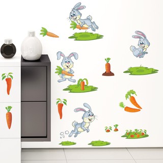 Miếng Dán Tường Hình Thỏ Cà Rốt Đáng Yêu