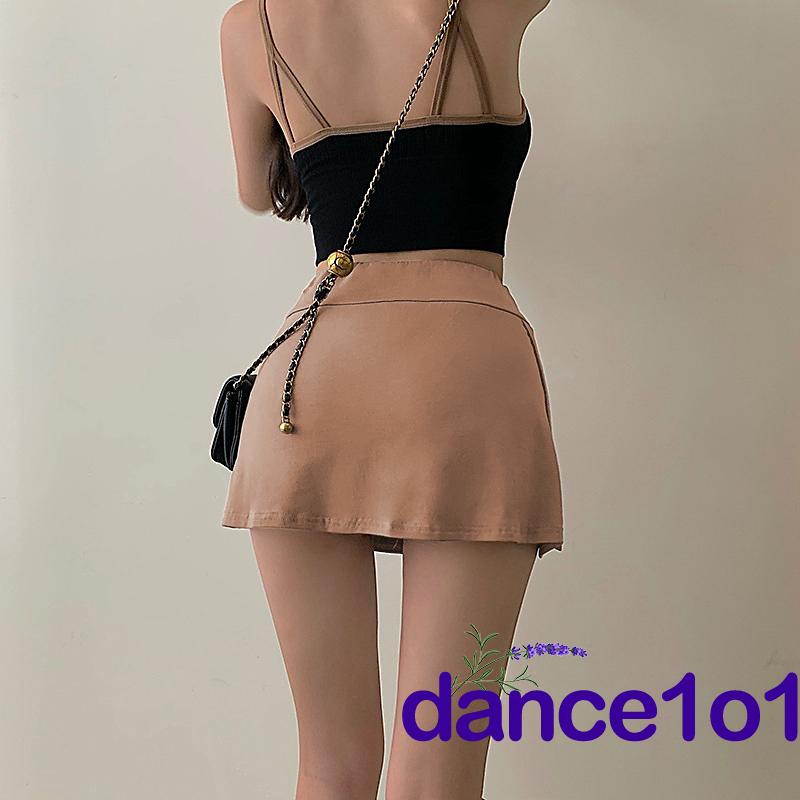 ✲YE☽Women Solid Color High-Waist Tennis Mini Skirt