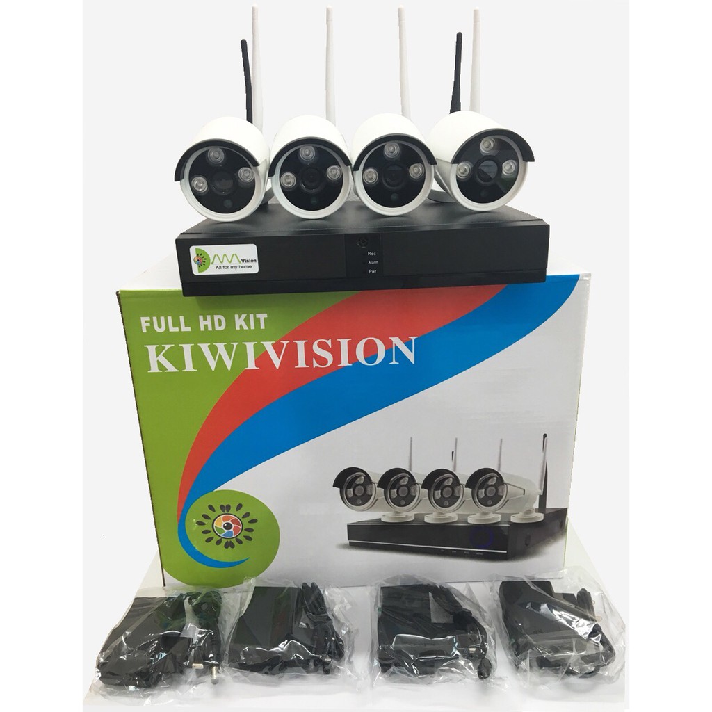 Bộ Camera KIWIVISION NVR4200 Wifi NVR Kit 4 Mắt Camera 2.0M Full HD 1080P + ổ cứng 500G và đầy đủ phụ kiện lắp đặt .