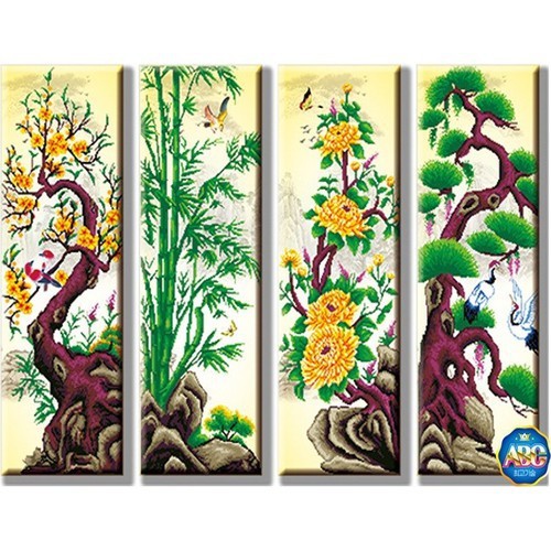 Tranh Vải 3D Bộ Tứ Quý Tùng Cúc Trúc Mai  Trang Trí Tết bền đẹp KT 30 x 80 cm