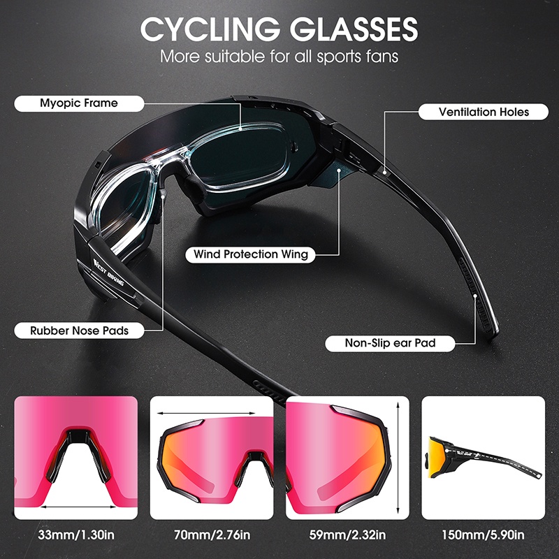Kính bảo hộ WEST BIKING phân cực chống tia uv chống gió tiện dụng cho người đi xe đạp/ leo núi