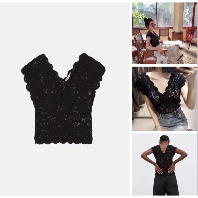 CÓ SẴN Áo ren cổ V zara xuất dư