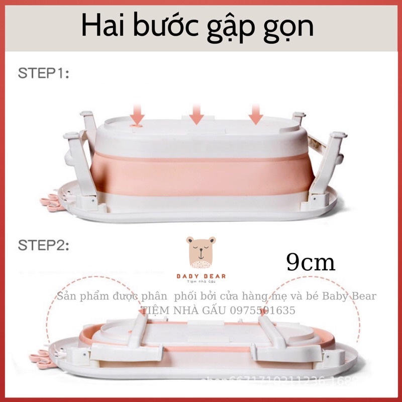 Chậu tắm gập gọn size lớn khinh khí cầu dễ thương cho bé (combo kèm phao)
