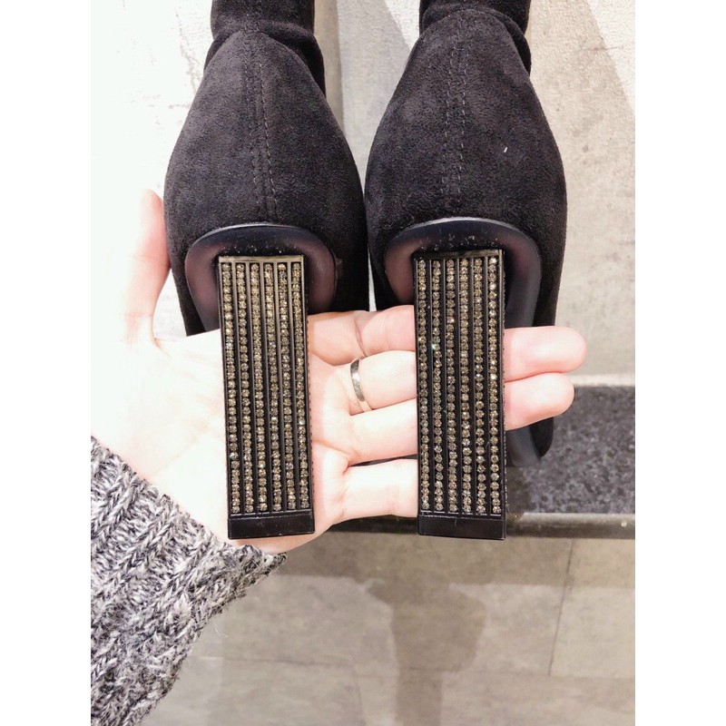 👠👢Boots lửng da lộn co giãn mũi