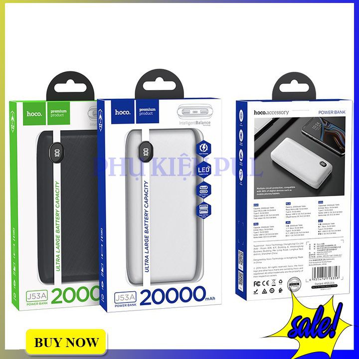 Pin sạc dự phòng Hoco j53a 20000mah 2 cổng có đèn led