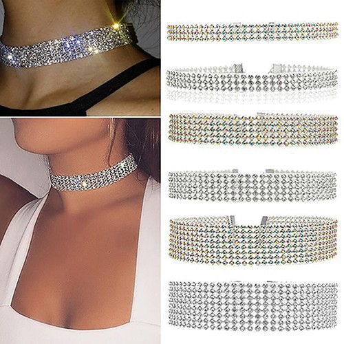 Vòng cổ choker trang trí nhiều hàng đá lấp lánh cho nữ