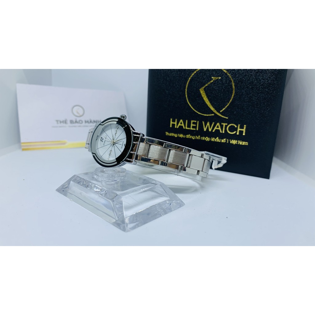 Đồng Hồ Nữ HALEI WATCH Dây trắng mặt trắng, Chống nước chống xước