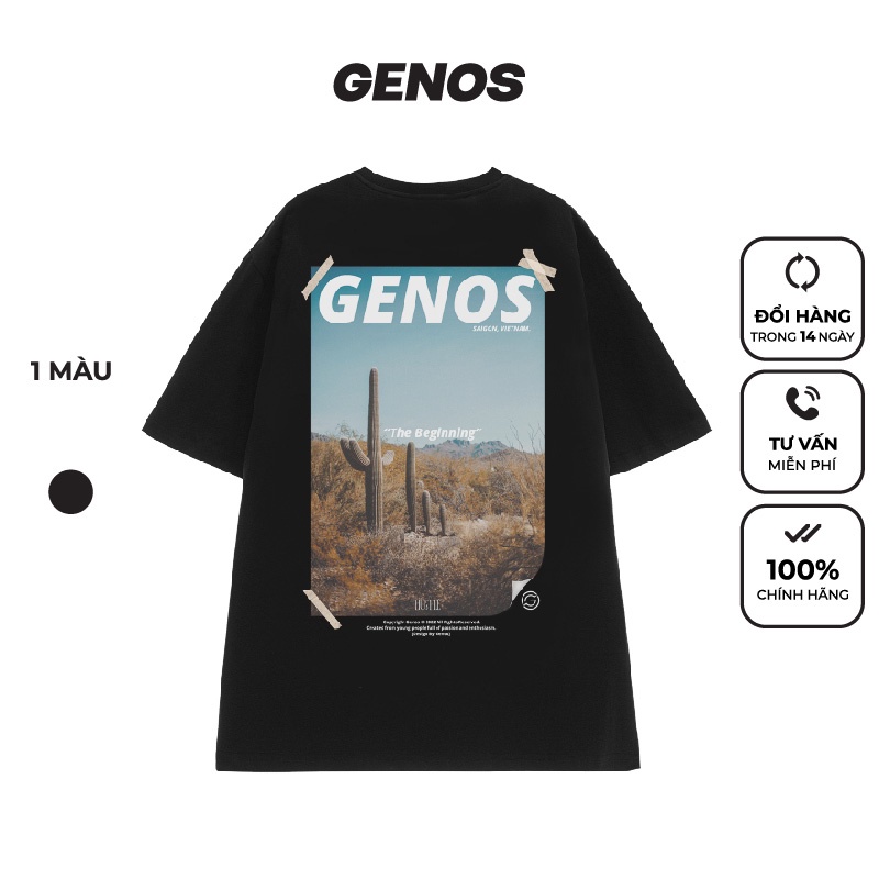 Áo thun tay lỡ GENOS phông Unisex nam nữ Cotton 4 chiều Oversize - Cactus