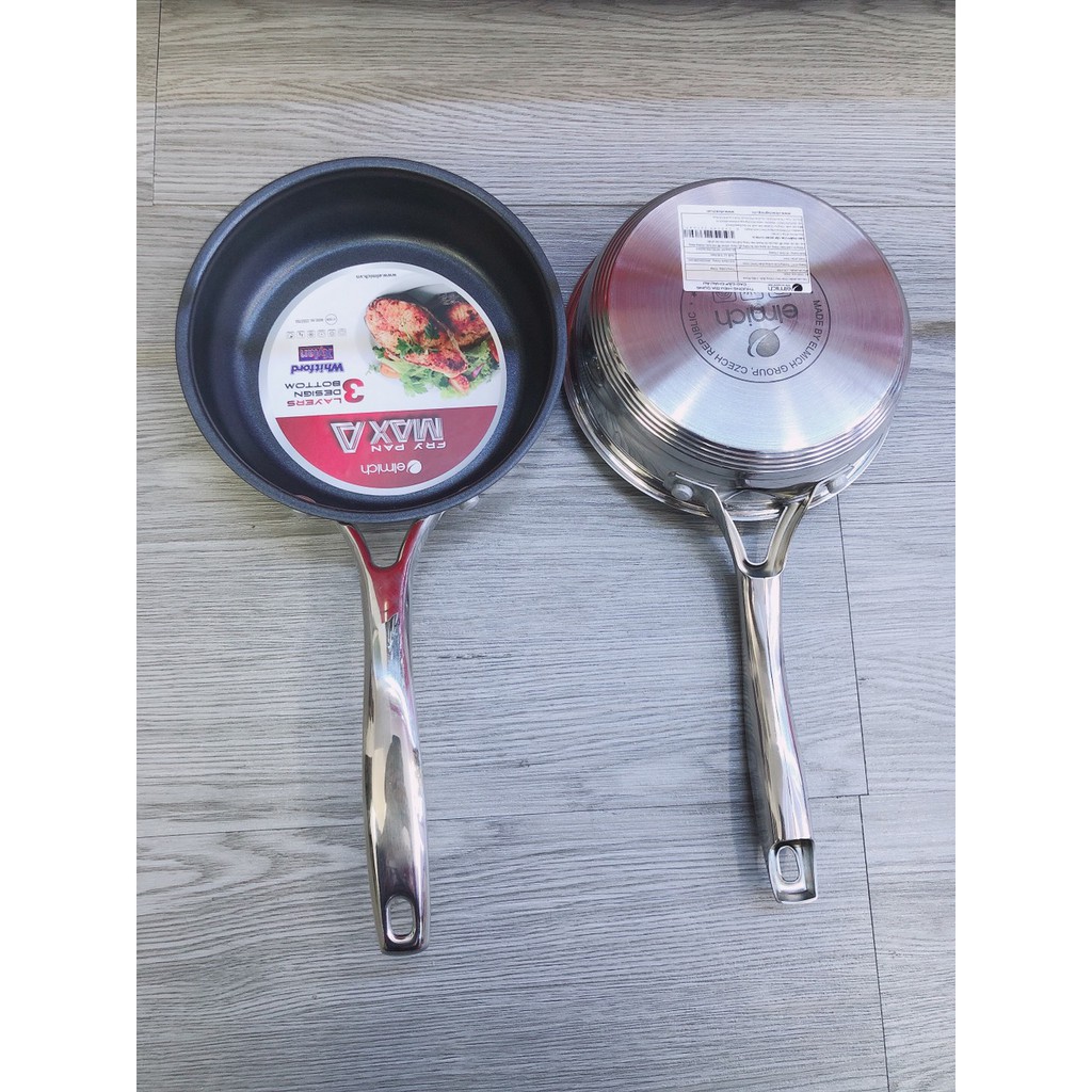 Chảo Elmich Inox chống dính 3 đáy MaxA size 16cm,20cm,24cm,26cm
