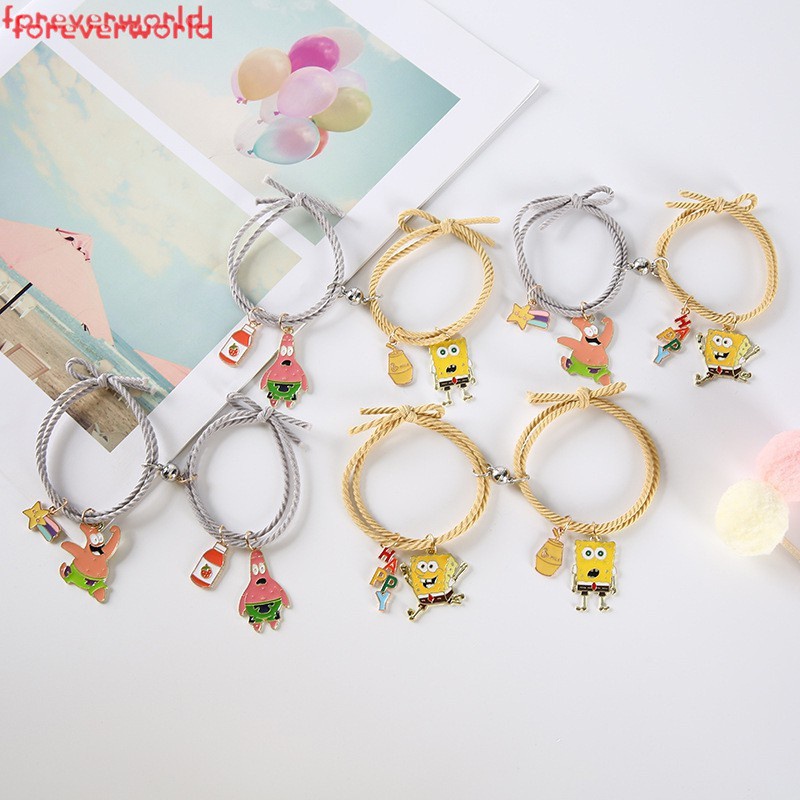 2pcs Cặp Vòng Tay Cao Su Mặt Hình Bọt Biển Hoạt Hình Đáng Yêu Vòng tay nam châm cặp đôi