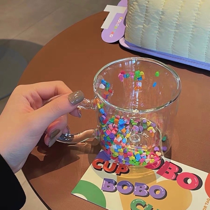 Ly Cốc Thuỷ Tinh 2 Lớp Tim Nhiều Màu - LY1151