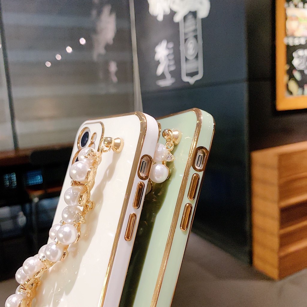 Ốp Điện Thoại TPU Mạ Màu Ngọc Trai Có Dây Đeo Chuỗi Hạt Cho Samsung A53 A73 S21 S30 S21 S22 FE Plus Ultra