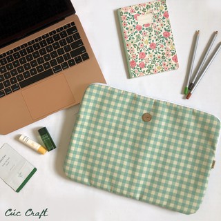 Bao Laptop/ Macbook chống sốc 13' - Kẻ caro xanh - Cúc Craft