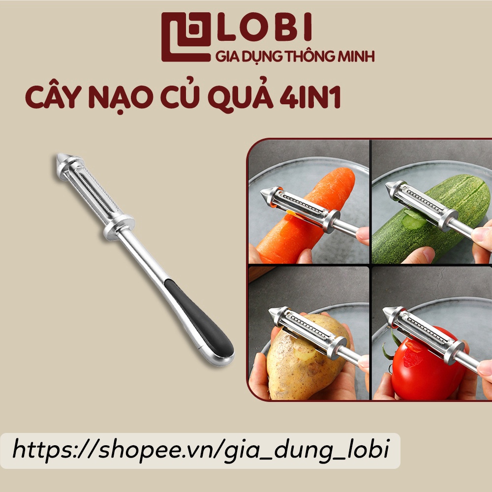 Nạo củ quả 4in1 đa năng bào vỏ nạo sợi củ quả bằng thép không gỉ tay cầm cao su