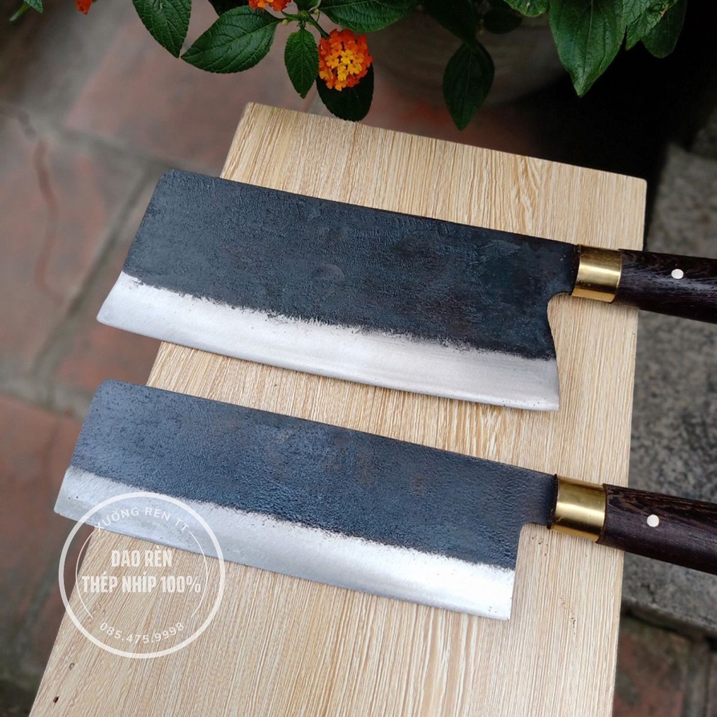 Bộ Dao Thái Chặt Nhà Bếp, Thép Nhíp Nga - Rèn Hoàn Toàn Thủ Công, Cán Gỗ Mun