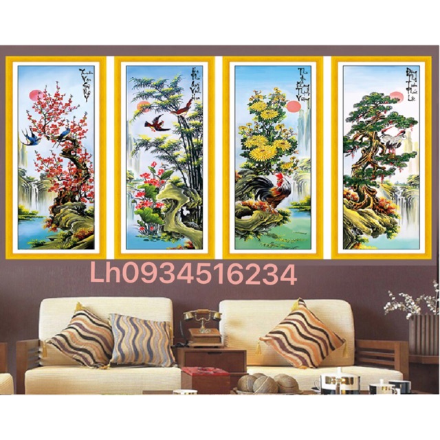 Tranh thêu tứ quý đẹp size146x100cm(chưa theu)