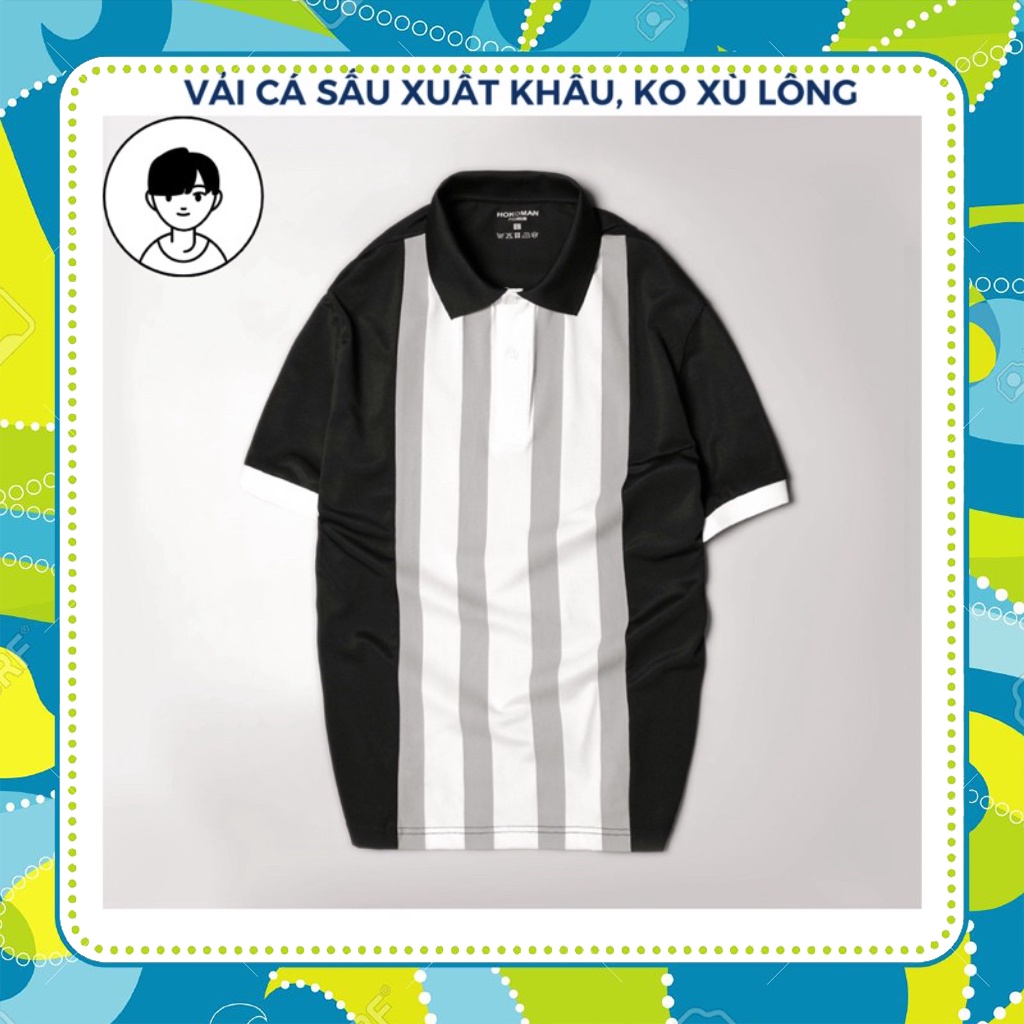 Áo polo nam vải cá sấu mát mịn, áo thun nam có cổ kiểu dáng Hàn Quốc in hình sọc form chuẩn bigsize 90kg An Hi