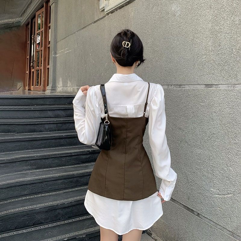 ĐẦM VEST 2 DÂY VỚI ÁO SƠ MI TRẮNG TAY DÀI BIGSIZE