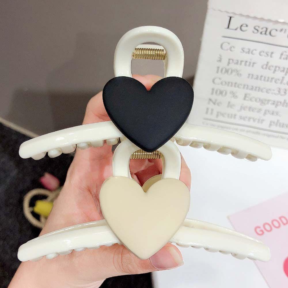 Kẹp Tóc Hình Trái Tim Màu Đen / Be Thời Trang Hàn Quốc Xinh Xắn Cho Nữ WMES15H