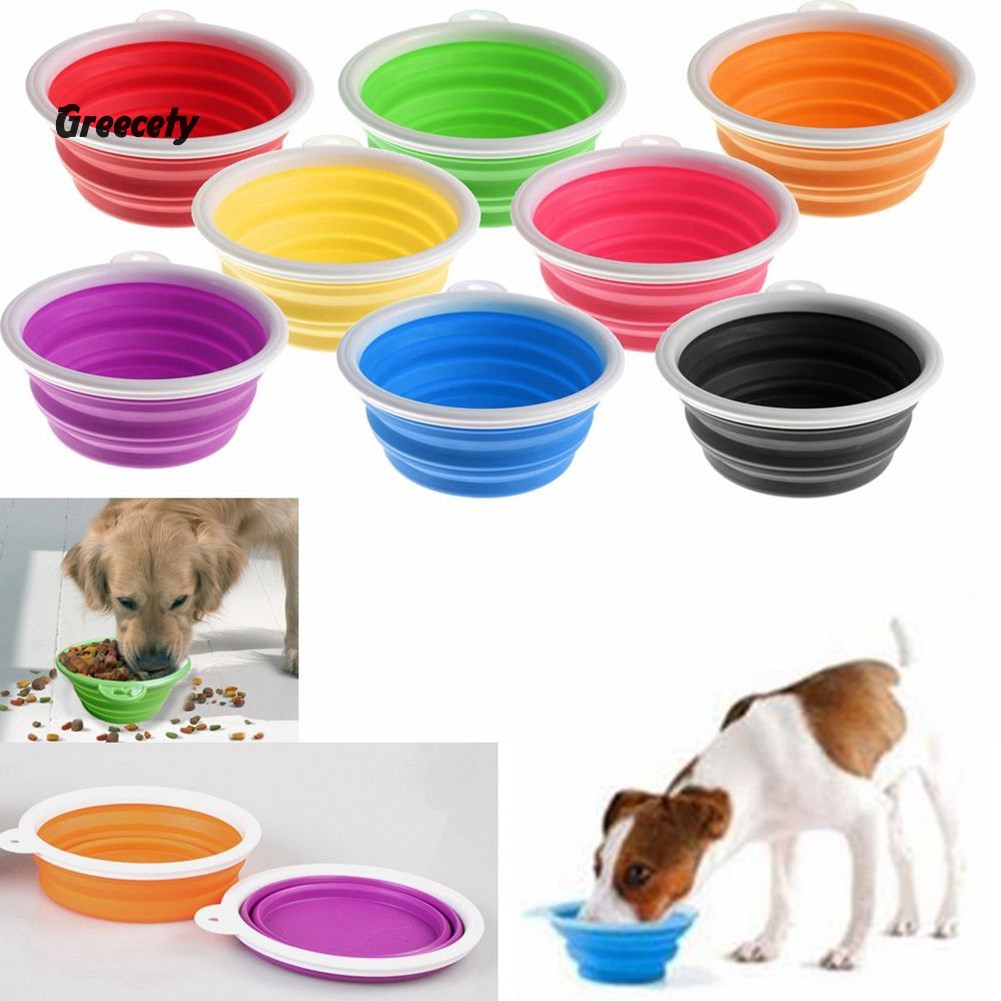 ♠Gr Portable Collapsible Folding Travel Pet Feeding Bowl Dog Cat Water Dish Feeder