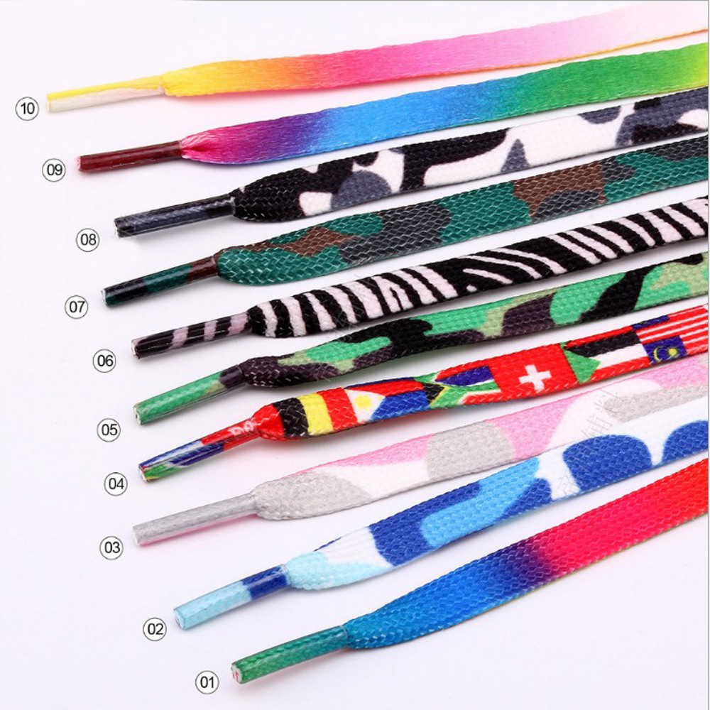 Dây Giày Dẹt Nhiều Màu Sắc In Họa Tiết Thời Trang